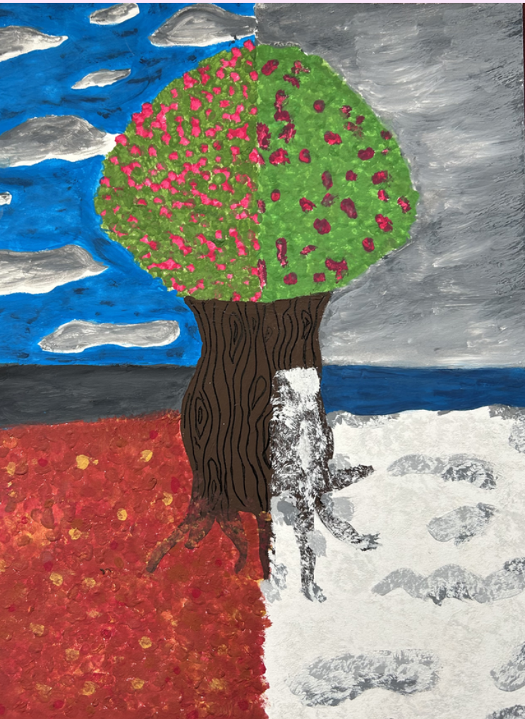 A photo of a tree in all four seasons, representing change over time. 